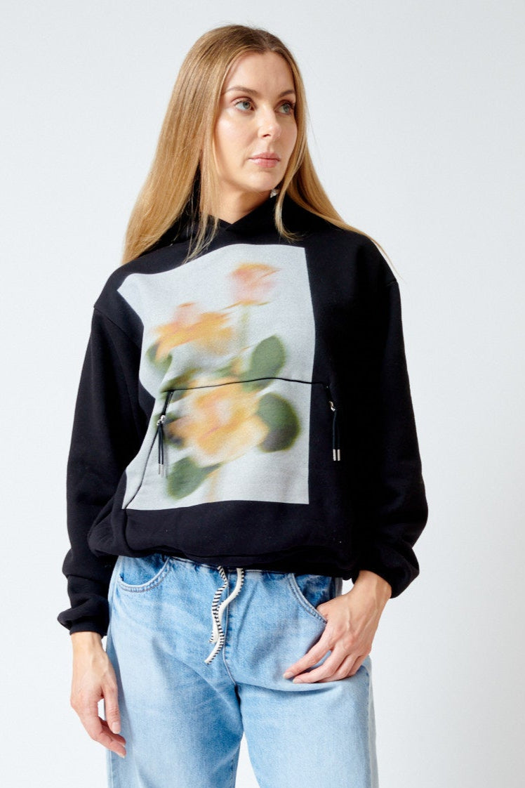 Mari wearing Tanaka The Sweat Hoodie With Graphic front view