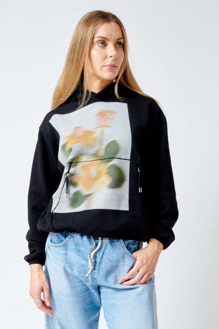 Mari wearing Tanaka The Sweat Hoodie With Graphic front view