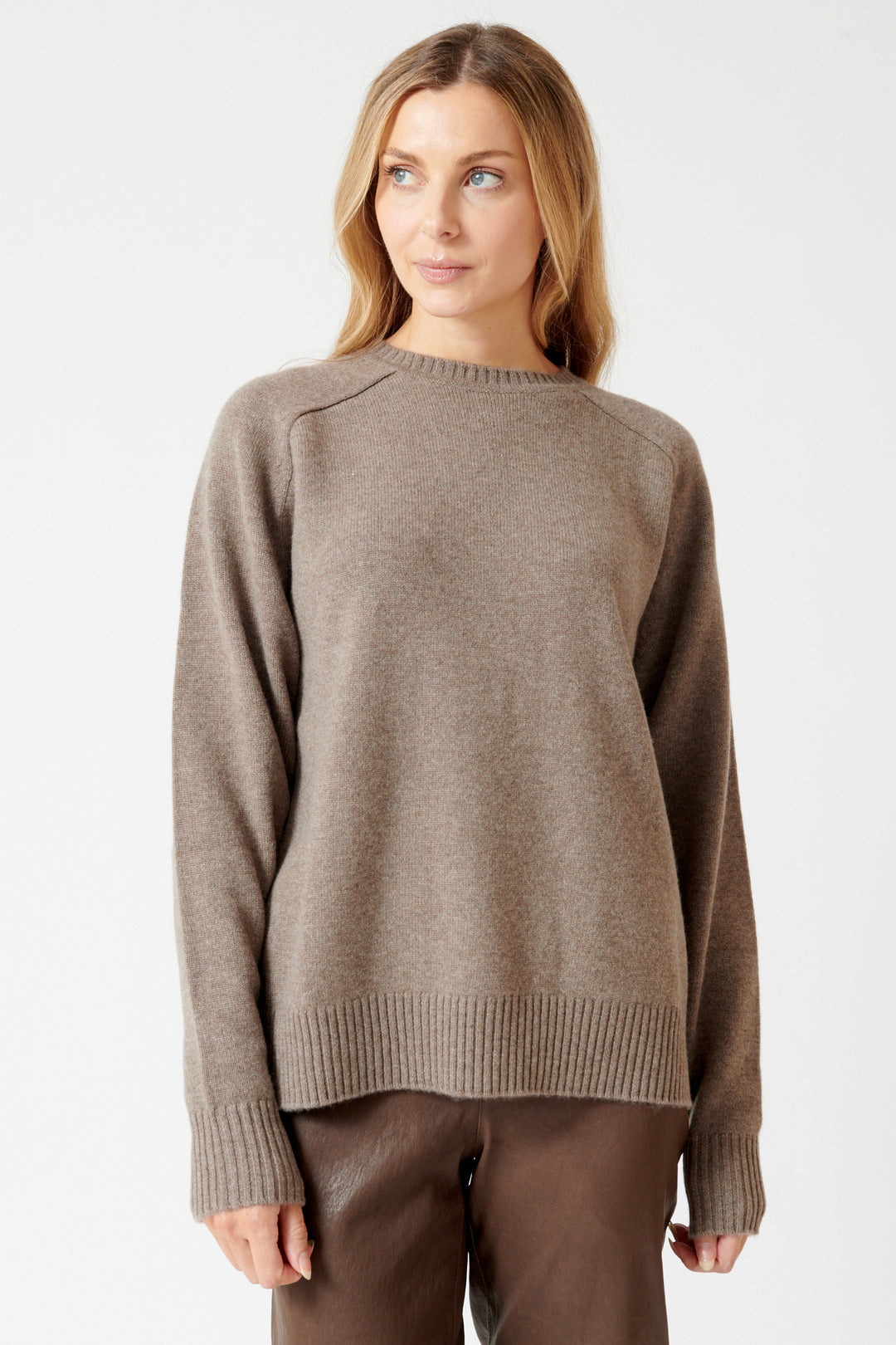 Mari wearing SPRWMN Classic Crew Sweater front view