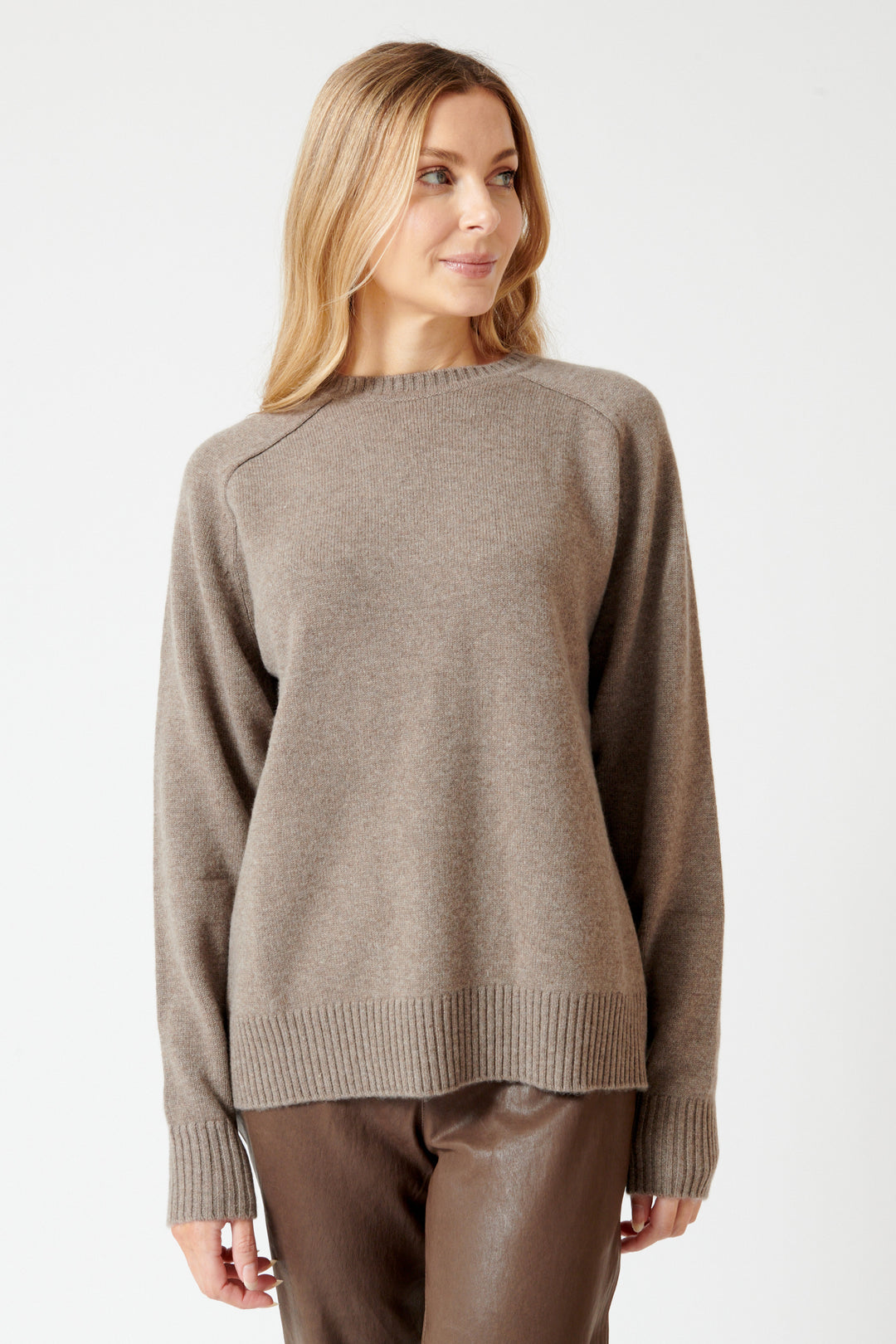 Mari wearing SPRWMN Classic Crew Sweater front view