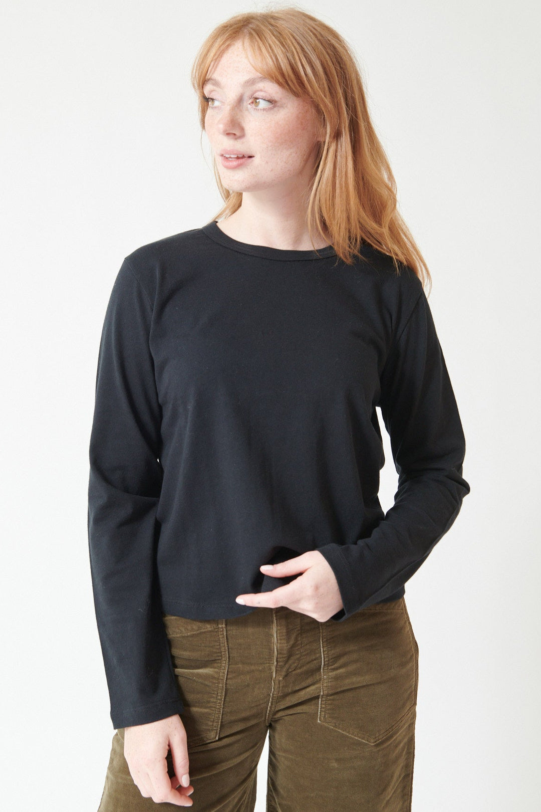 Waverly wearing LESET The Margo Long Sleeve Tee front view