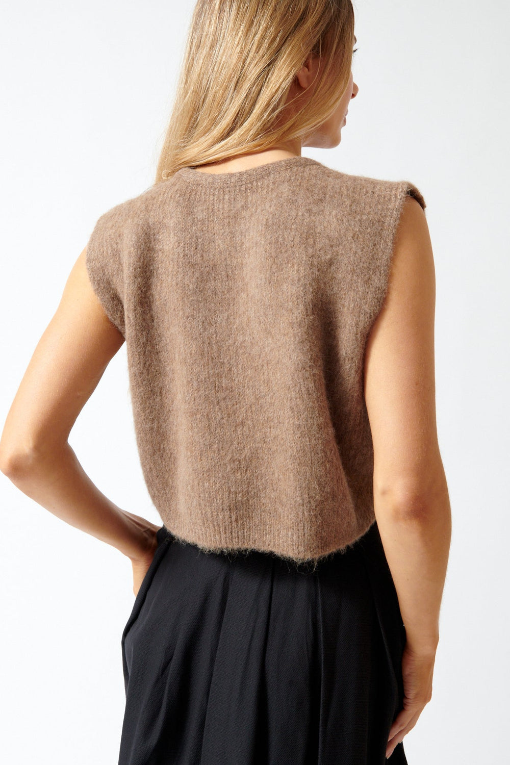 Mari wearing The Great The Brushed Melange Sweater rear view