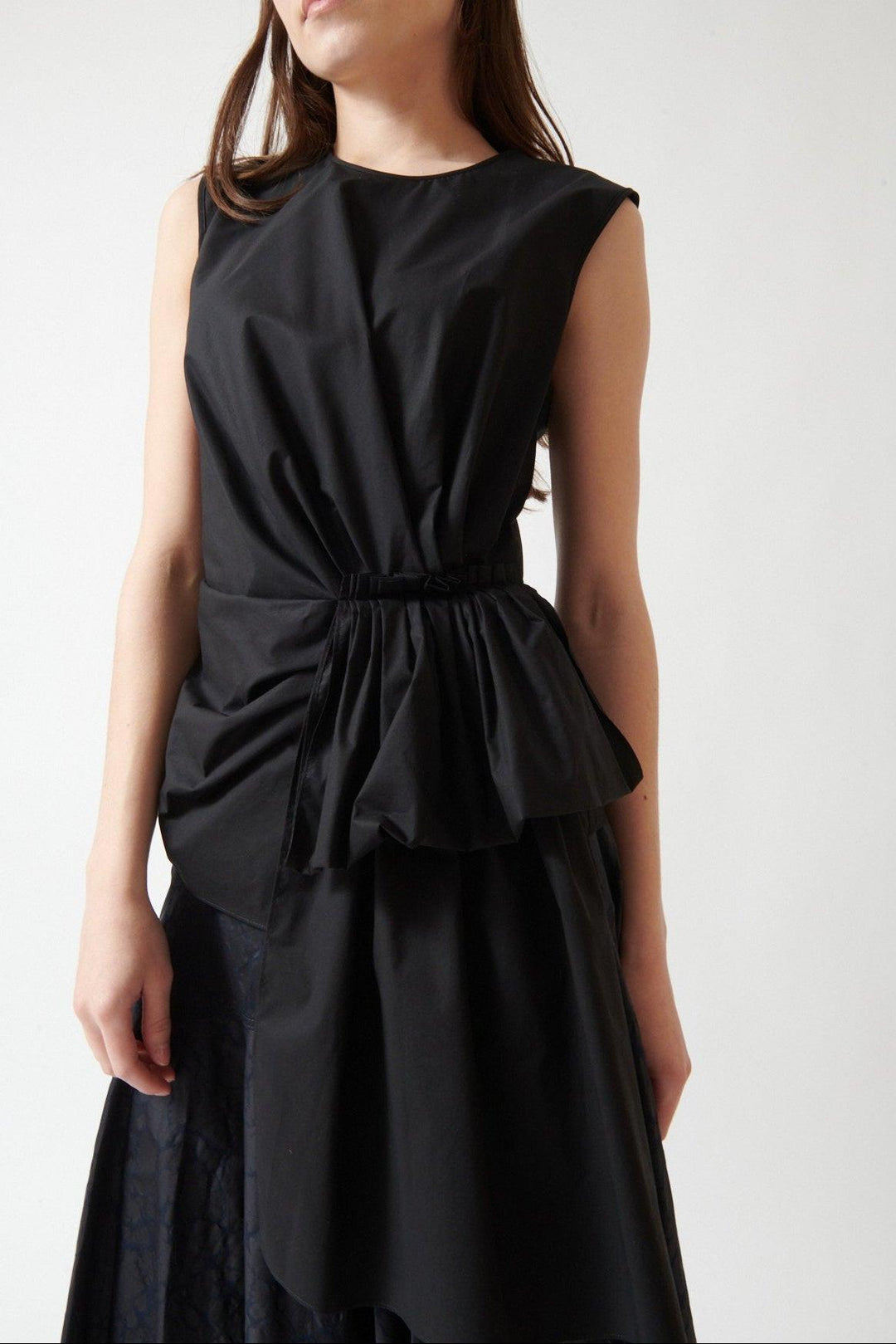 Angela wearing Mantu Dian Front Ribbon Top front/detail view