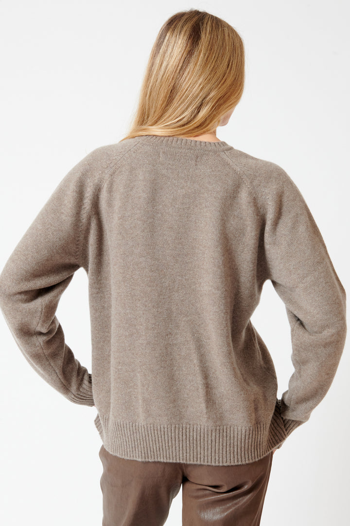Mari wearing SPRWMN Classic Crew Sweater rear view