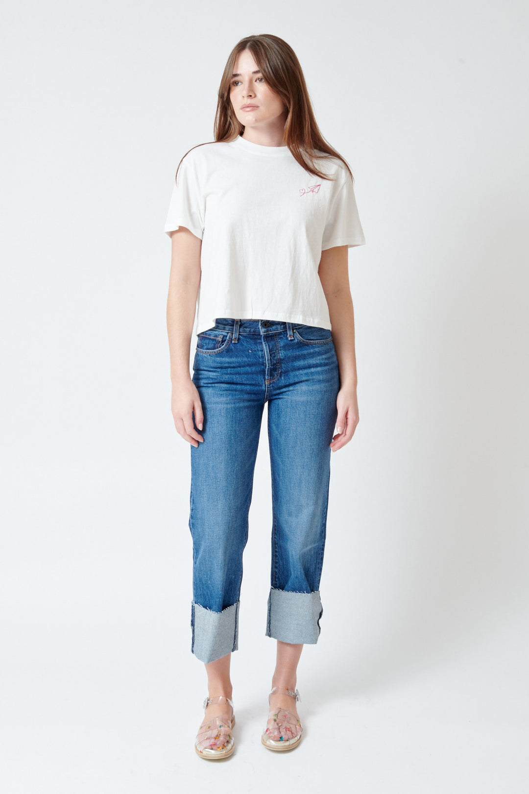 Julia wearing Cuffed Mid Rise Straight Paris front view