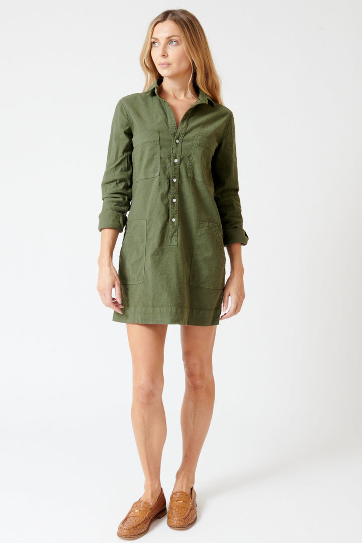 Mari wearing Frank & Eileen Southern Long Sleeve Playsuit Dress front view