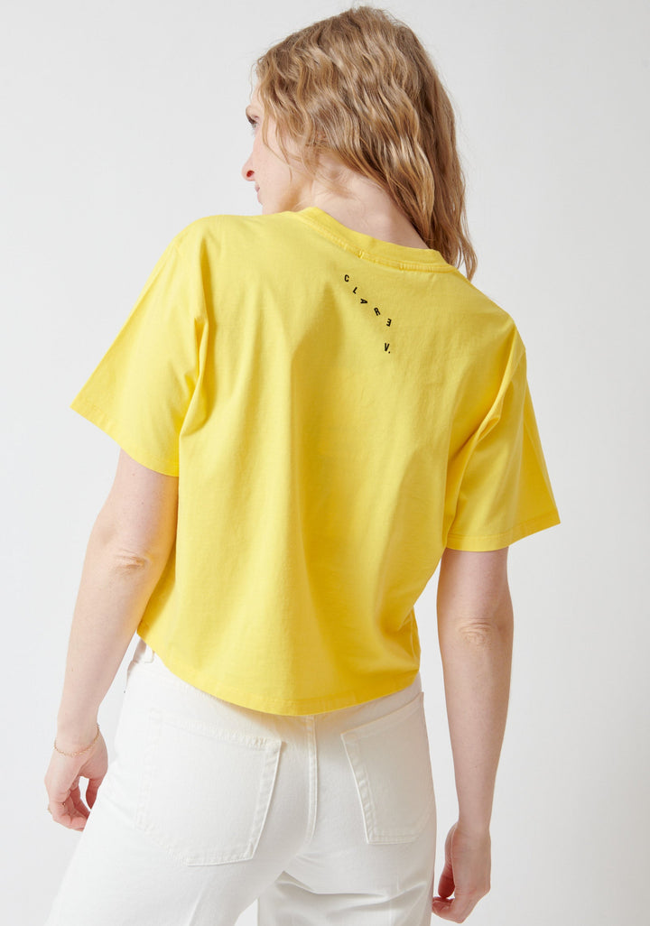 Madi wearing Clare V. Le Carre Tee rear view