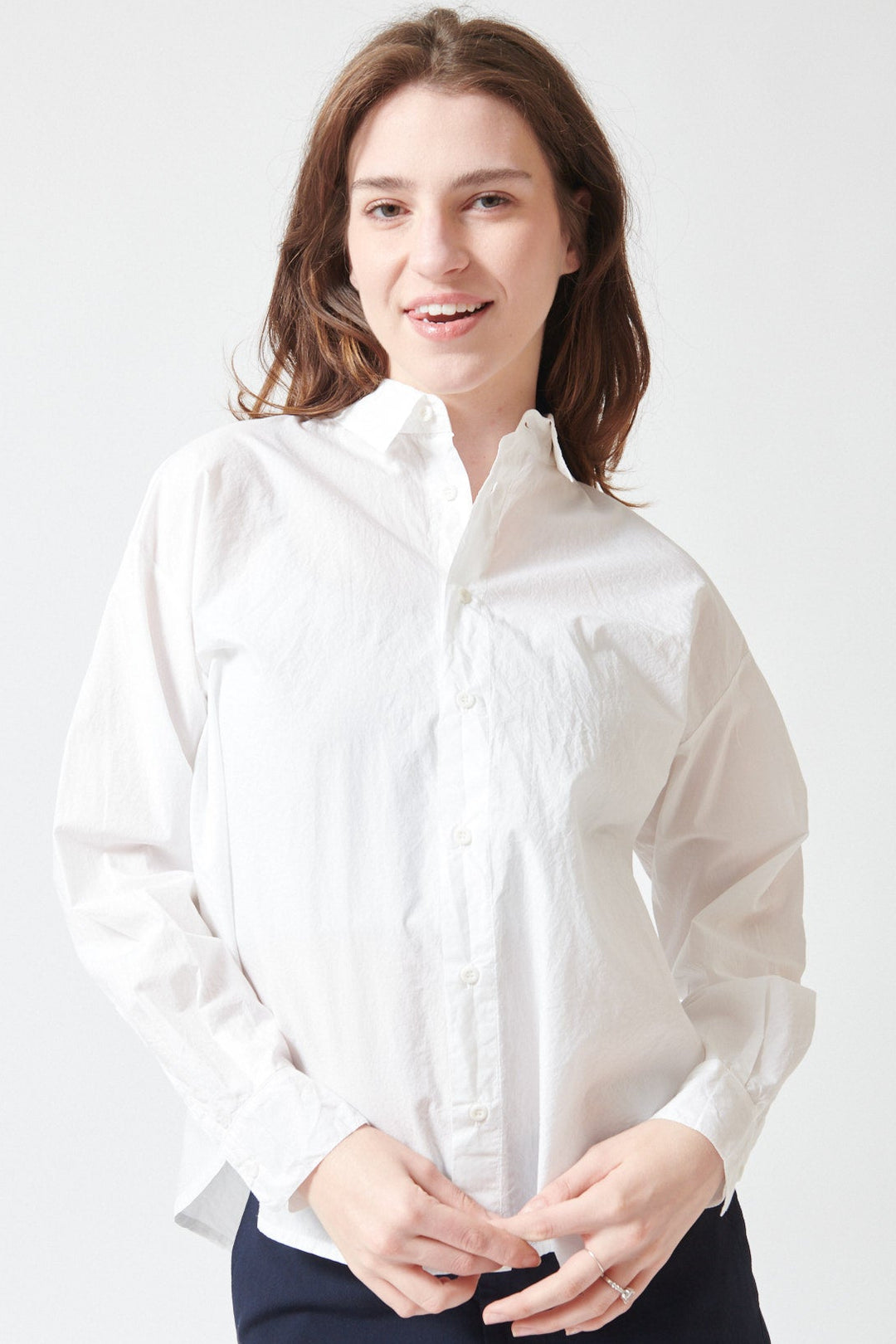 Sophie wearing Labo.Art Sushi Aeolian Shirt front view