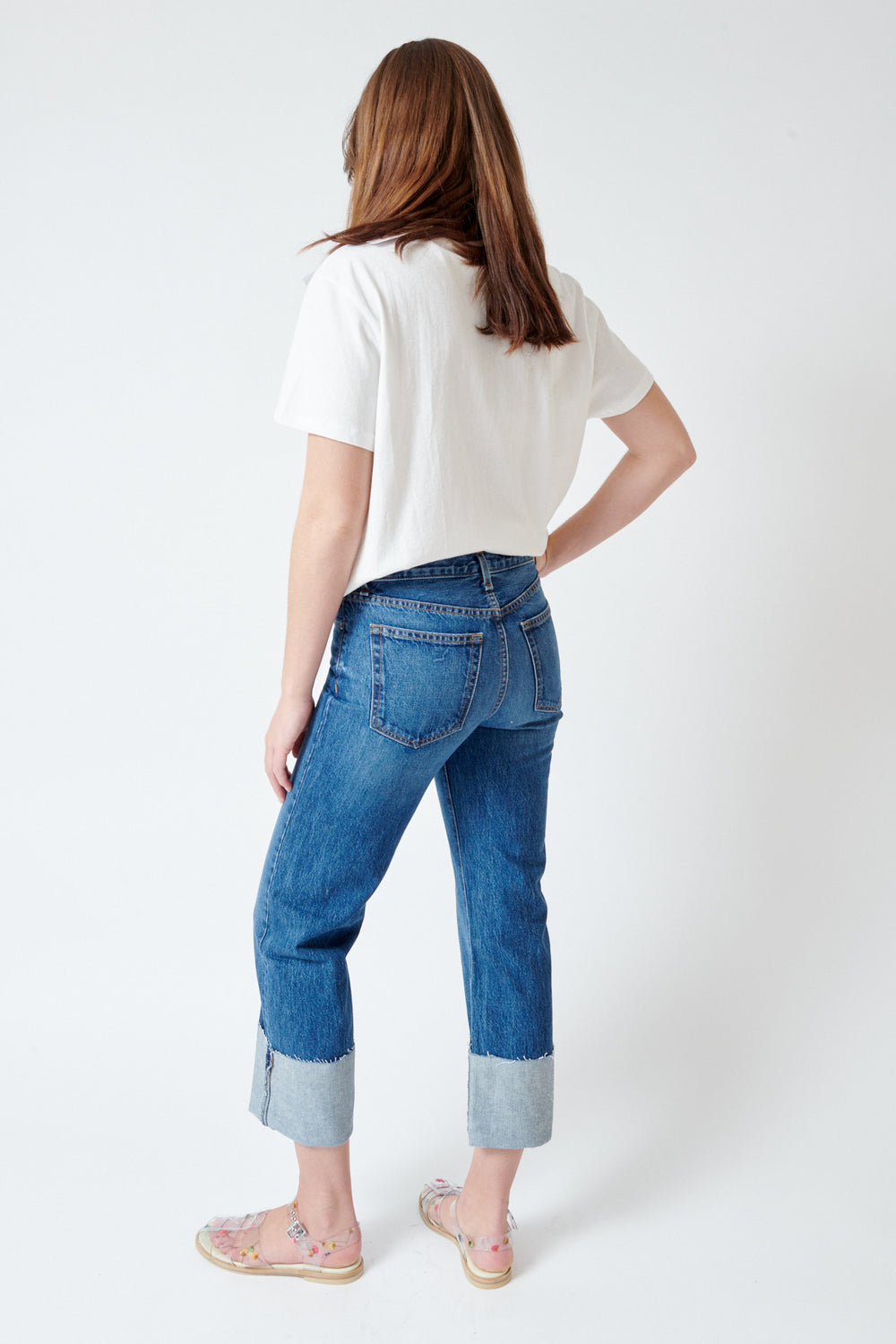 Julia wearing Cuffed Mid Rise Straight Paris rear view