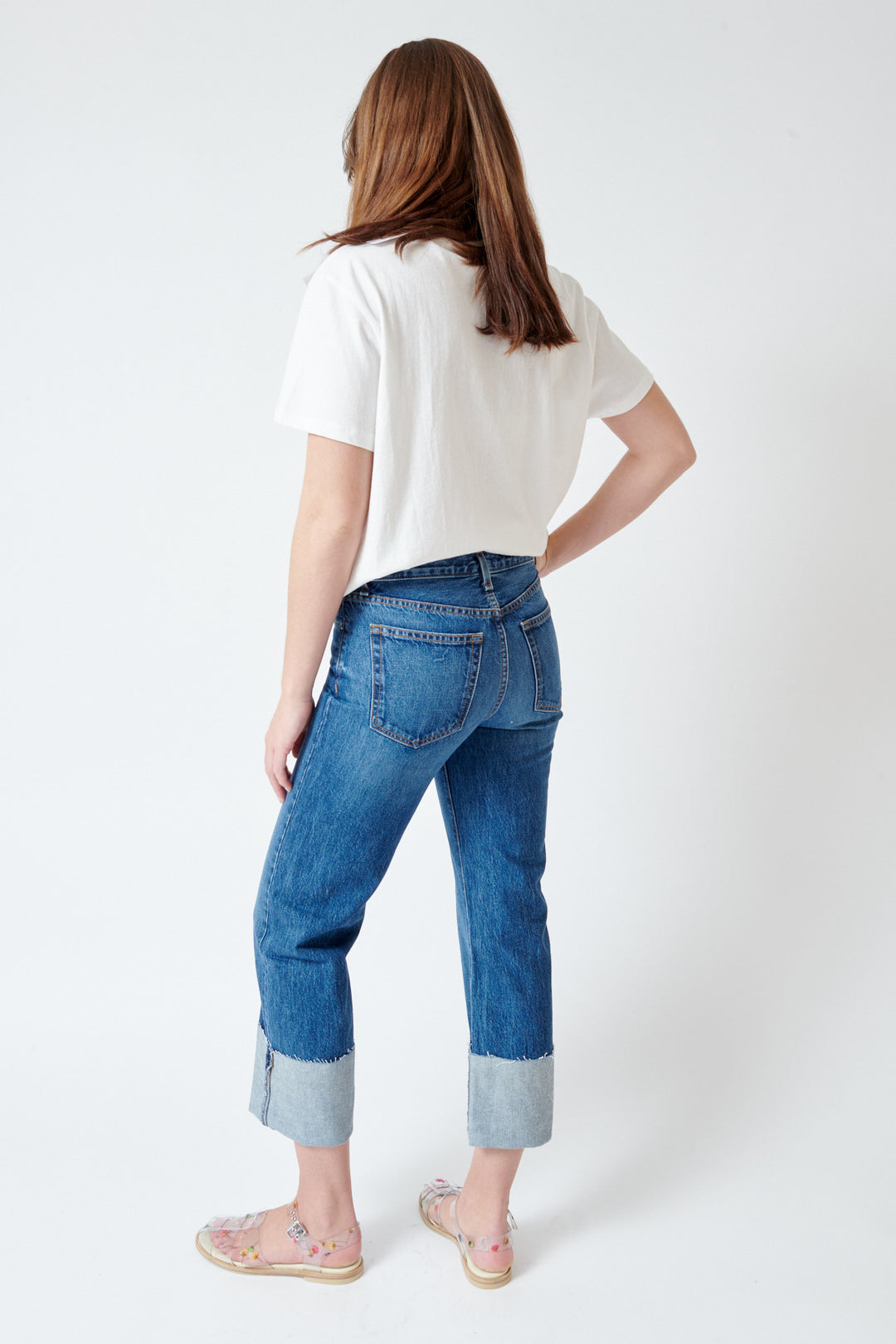 Julia wearing Cuffed Mid Rise Straight Paris rear view