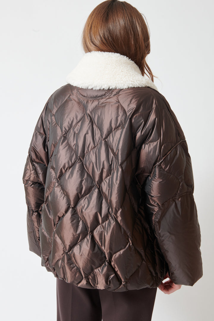 Julia wearing Dorothee Schumacher Cozy Coolness Jacket rear view