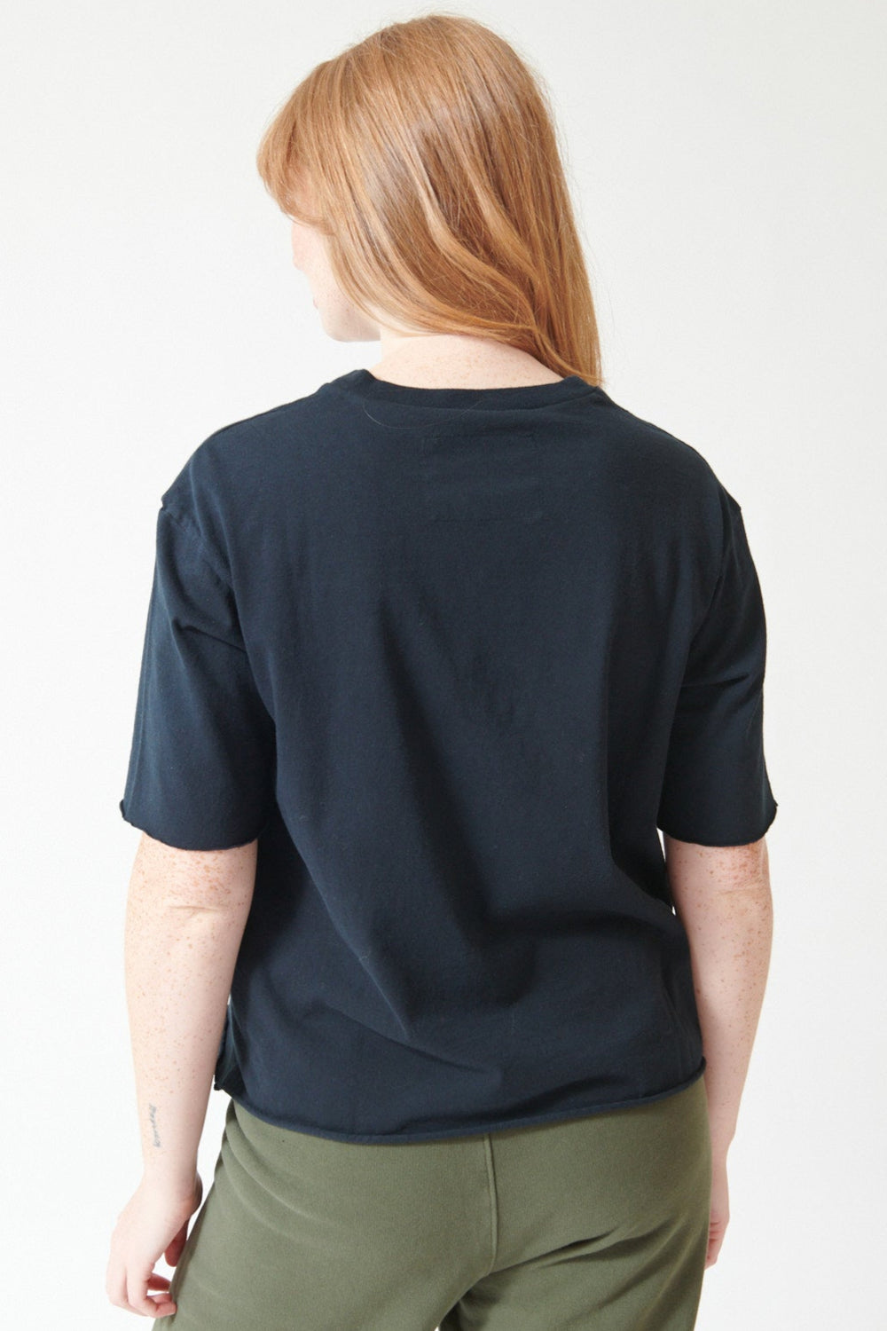 Waverly wearing Frank & Eileen Perry SS Crew Tee, British Royal Navy, rear view.