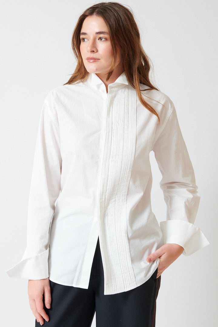 Julia wearing 6397 Micro Pleat Formal Shirt front view