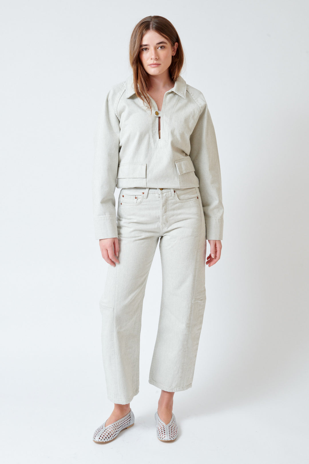 Julia wearing B Sides Slim Lasso front view