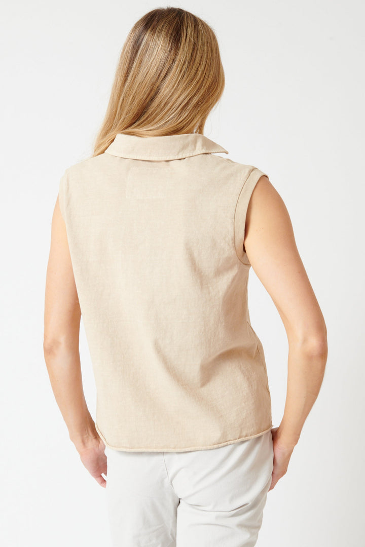 Mari wearing Frank & Eileen Olivia Popover Collar Tank rear view