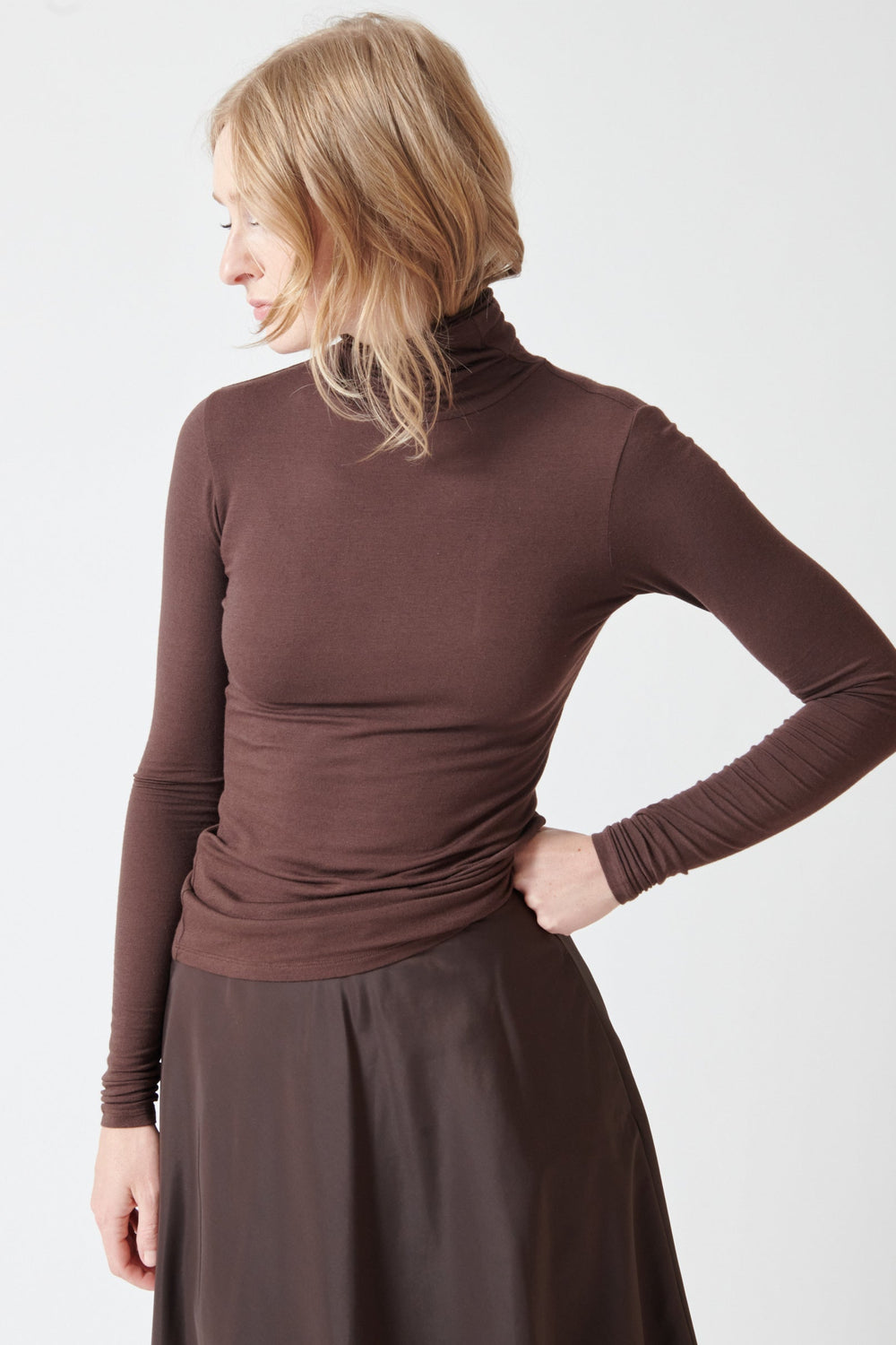 Madi wearing Dorothee Schumacher Chic Comfort Shirt front view