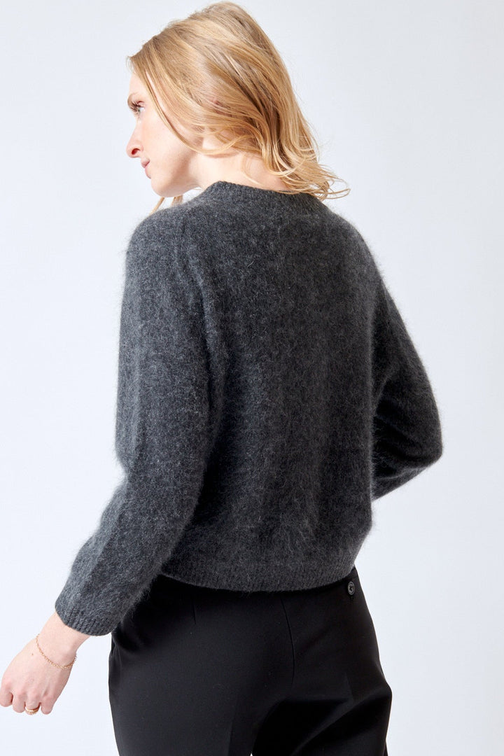 Madi wearing Dorothee Schumacher Fluffy Statements Cardigan rear view