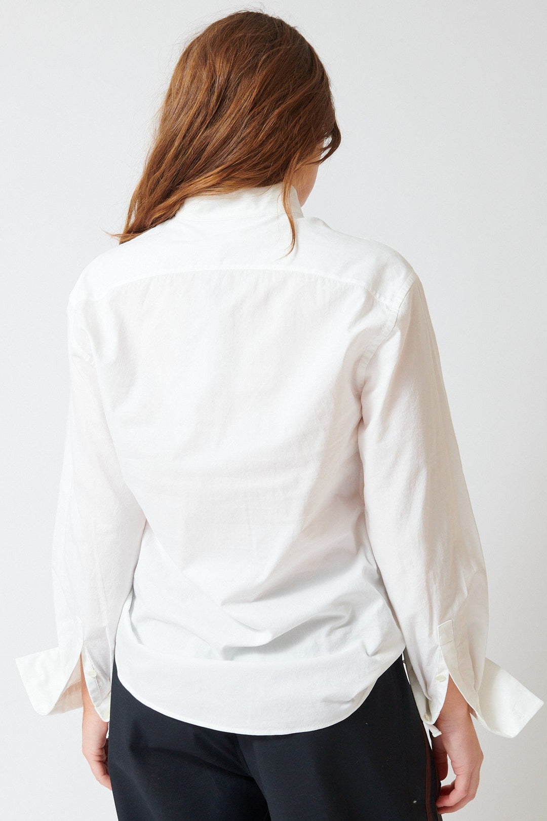 Julia wearing 6397 Micro Pleat Formal Shirt rear view