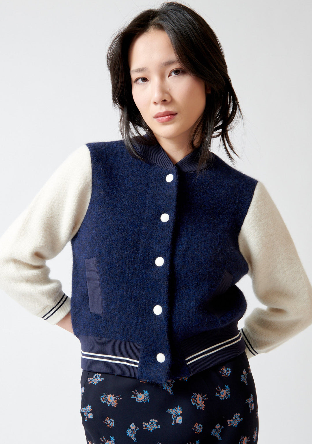 Lilly wearing Dorothee Schumacher College Allure Jacket front view