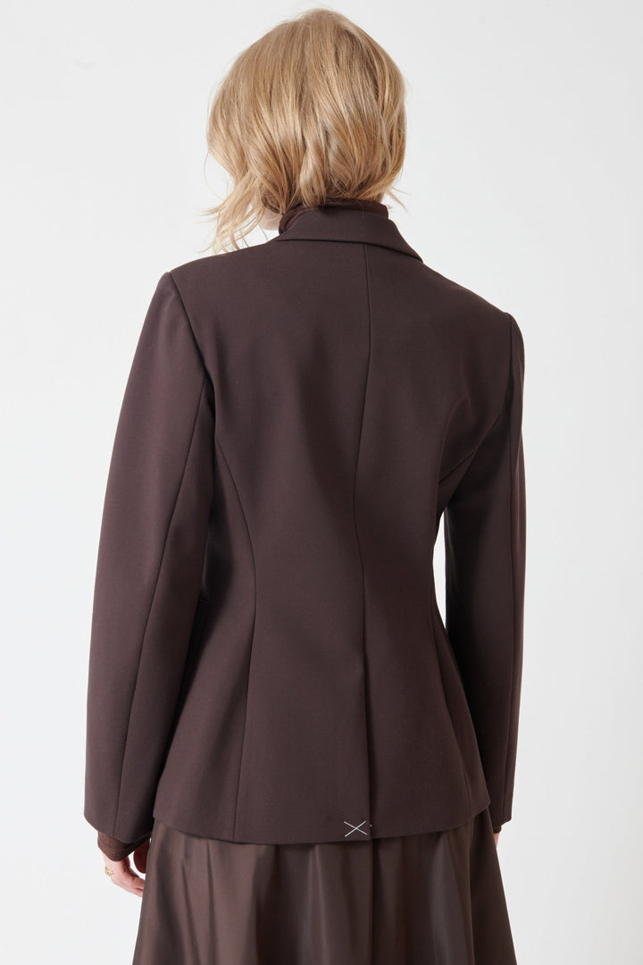 Madi wearing Dorothee Schumacher Emotional Essence Jacket rear view