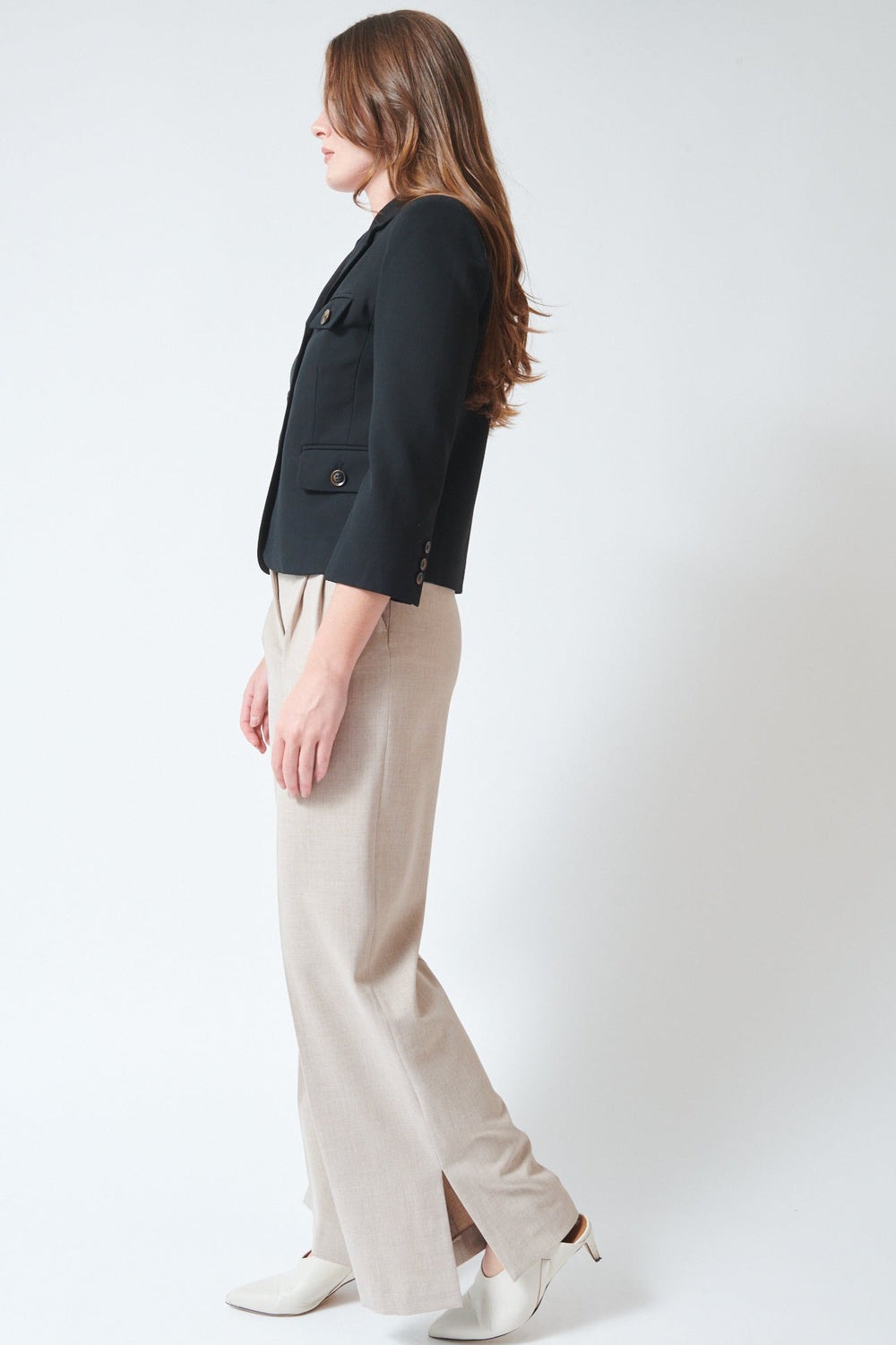 Julia wearing The Garment Pisano Pants side view