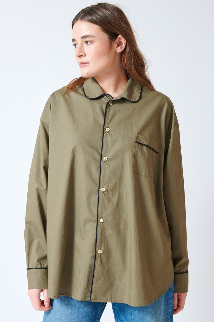 Julia wearing Jamie Haller The PJ Shirt front view