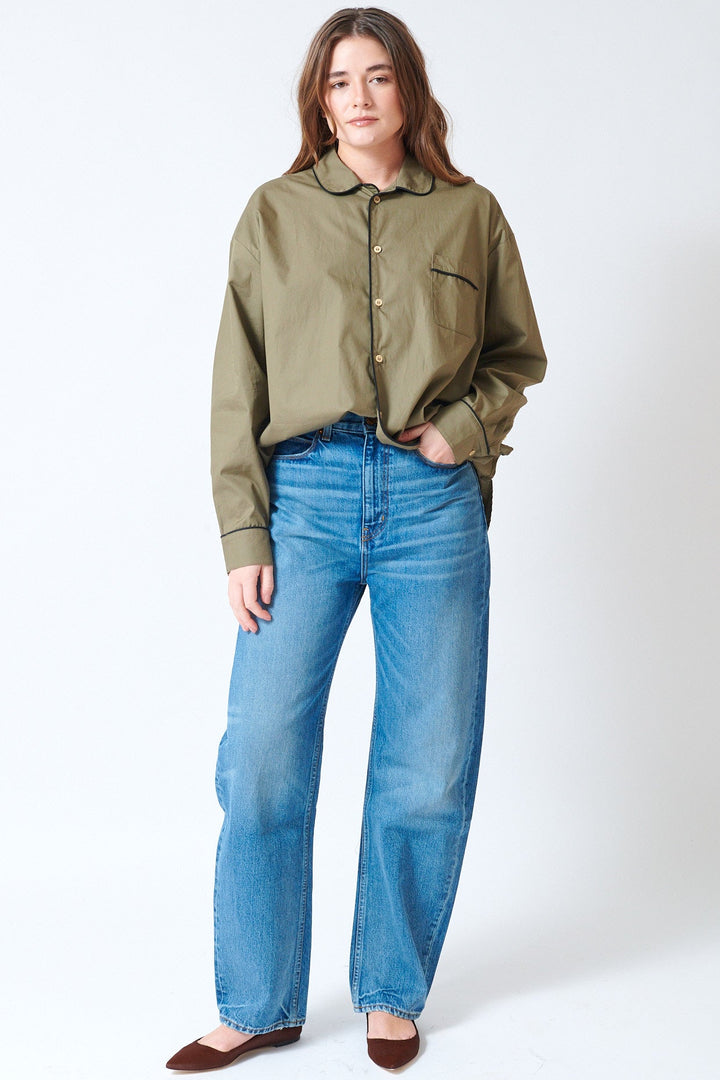 Julia wearing Jamie Haller The Fan Jean front view