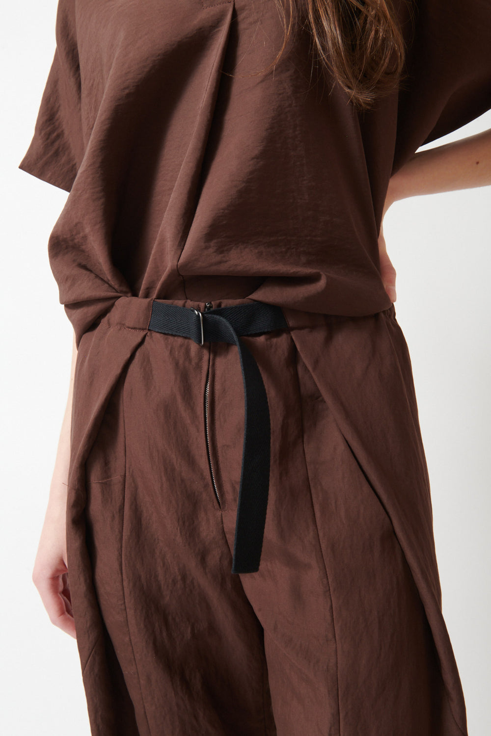 Angela wearing Zero + Maria Cornejo Para Drape Wrap Akeo Pant front view