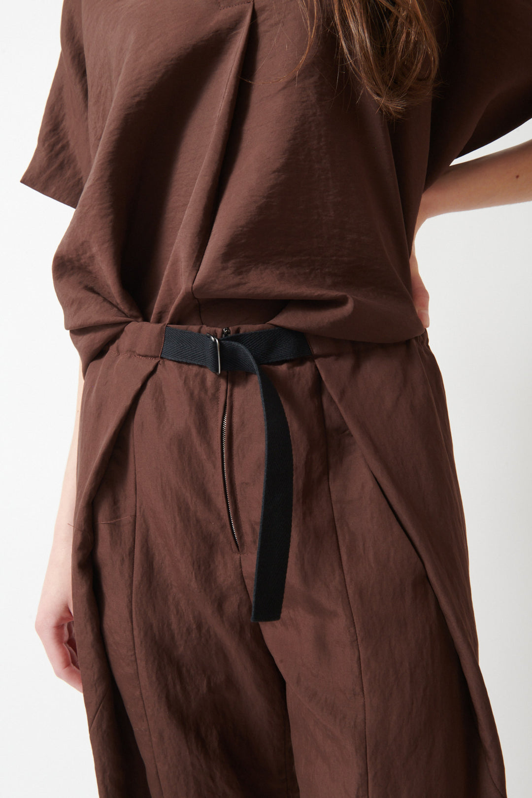 Angela wearing Zero + Maria Cornejo Para Drape Wrap Akeo Pant front view