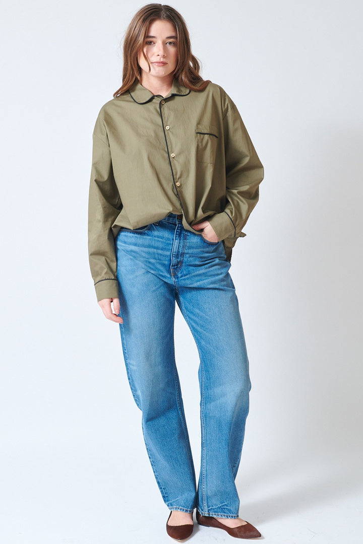 Julia wearing Jamie Haller The Fan Jean front view