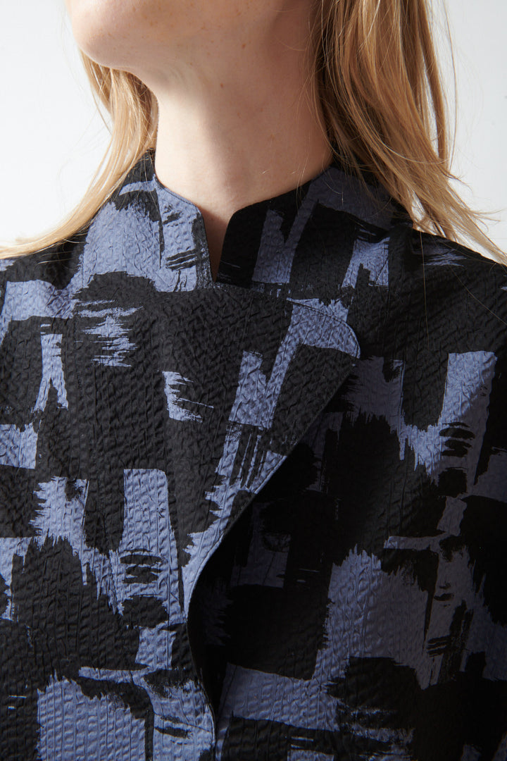 Madi wearing Zero + Maria Cornejo Ripple Brushstroke Adi Top front/detail  view