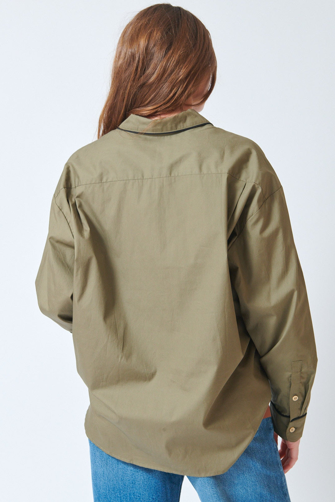 Julia wearing Jamie Haller The PJ Shirt rear view