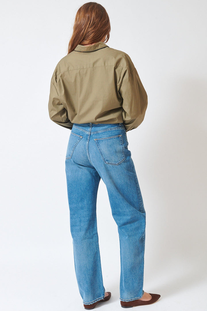 Julia wearing Jamie Haller The Fan Jean rear view