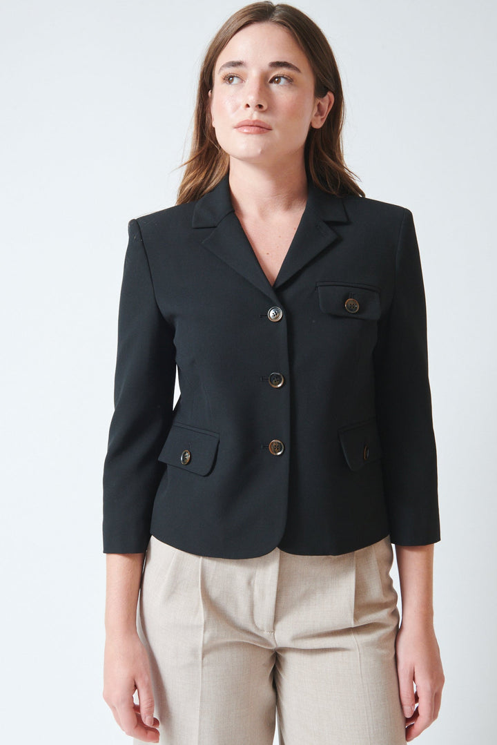 Julia wearing The Garment Pisano Fitted Jacket Black front view