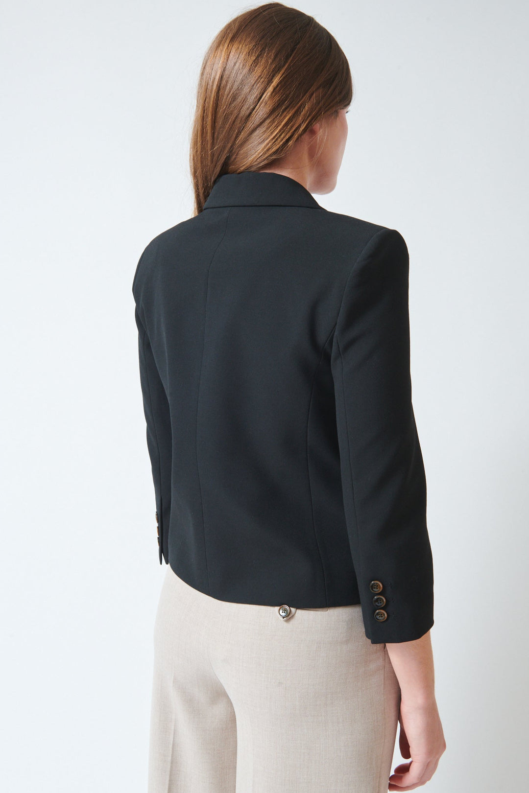 Julia wearing The Garment Pisano Fitted Jacket Black rear view