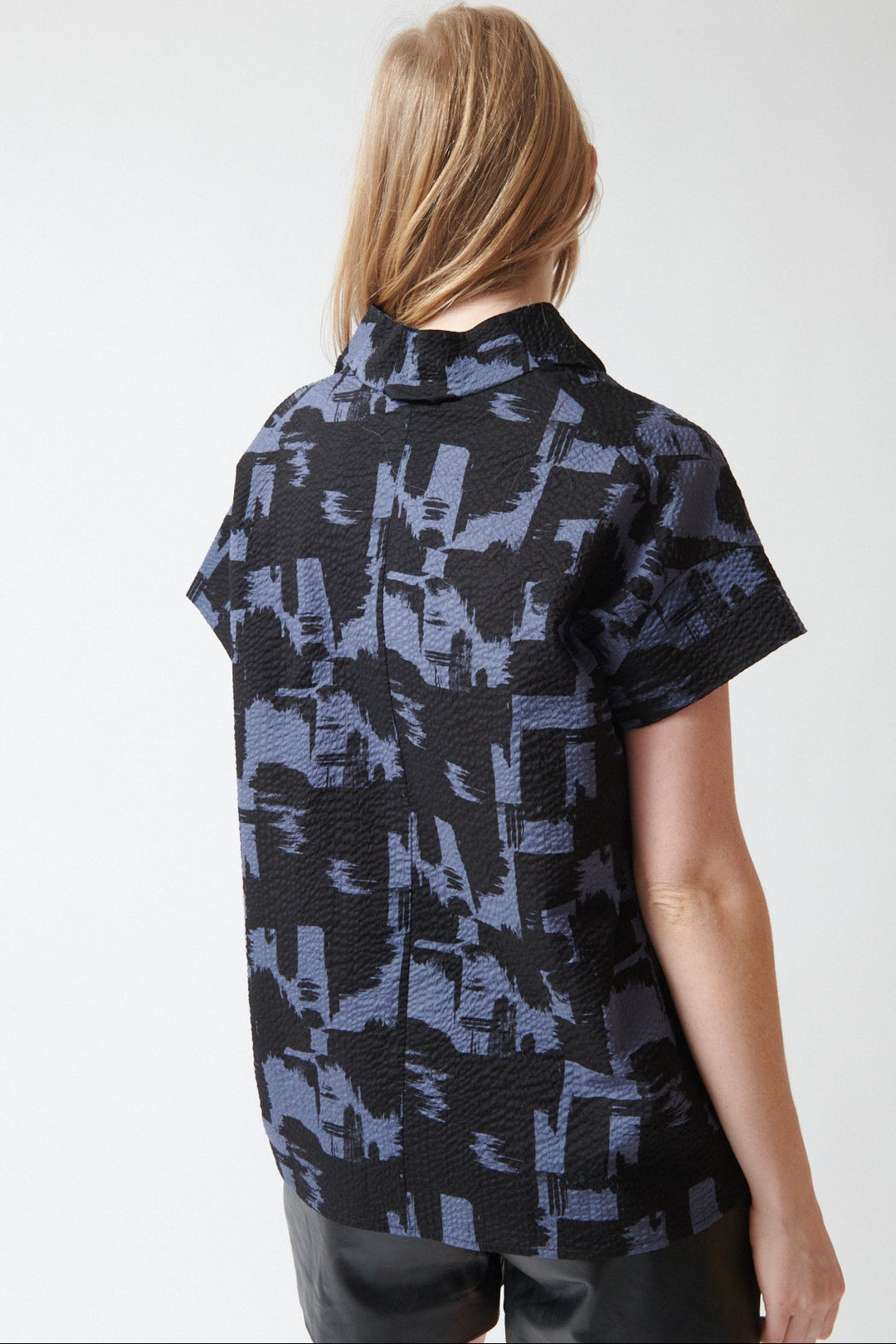 Madi wearing Zero + Maria Cornejo Ripple Brushstroke Adi Top rear view