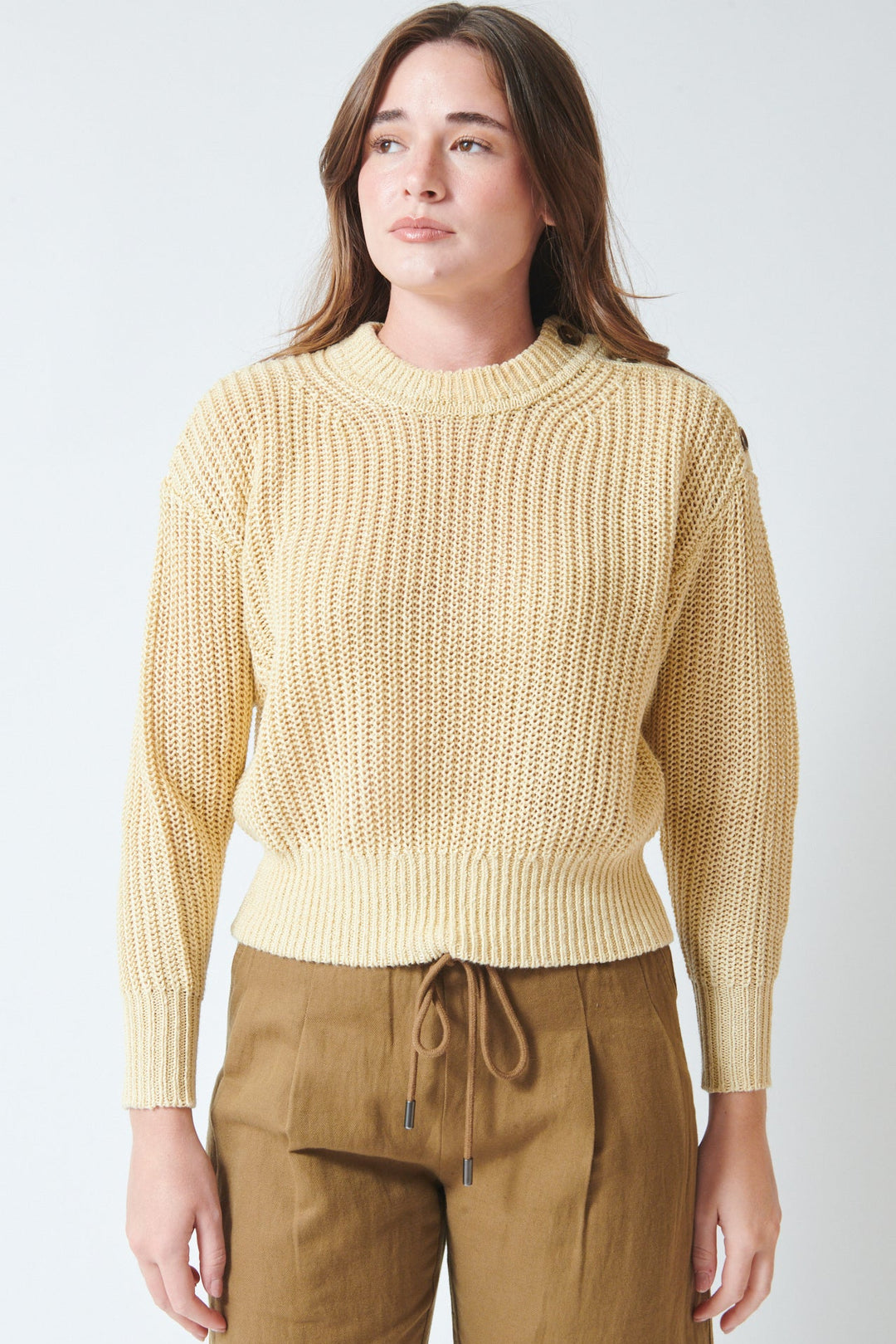Julia wearing Apiece Apart Weekend Crew front view
