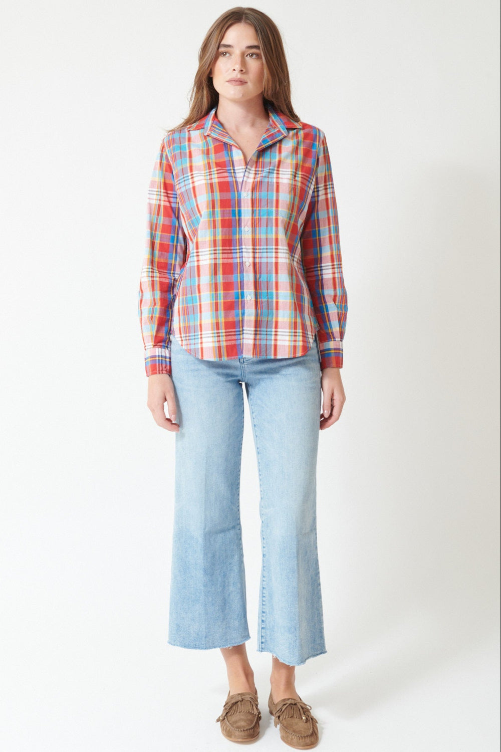 Julia wearing Frank & Eileen Galway Wide Leg Jean front view