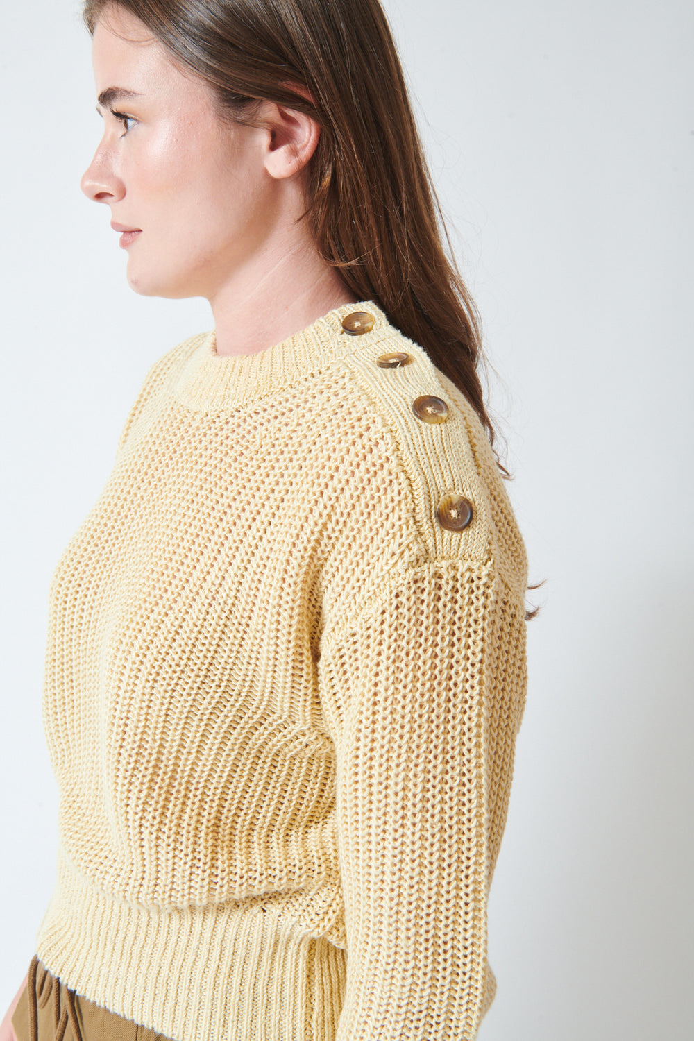 Julia wearing Apiece Apart Weekend Crew side view
