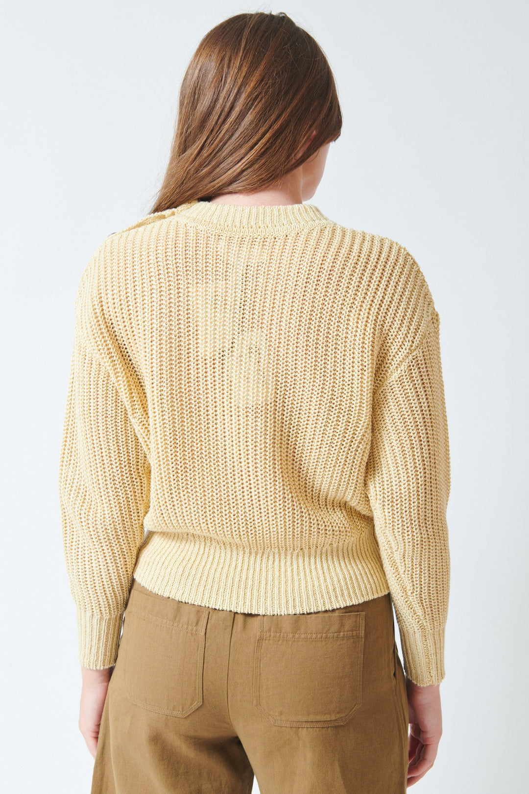 Julia wearing Apiece Apart Weekend Crew rear view