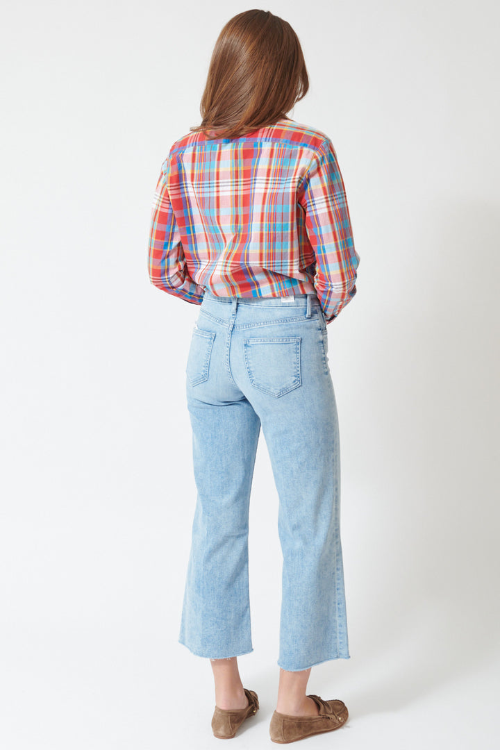Julia wearing Frank & Eileen Galway Wide Leg Jean rear view