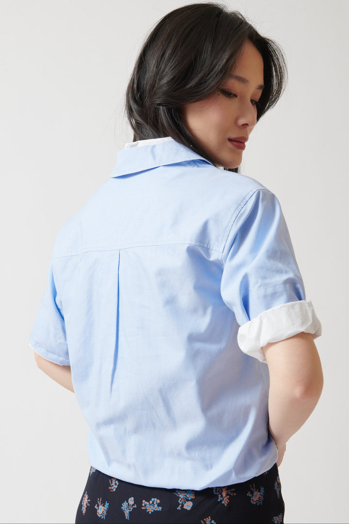 Lilly wearing Dorothee Schumacher Powerful Ease Blouse rear view