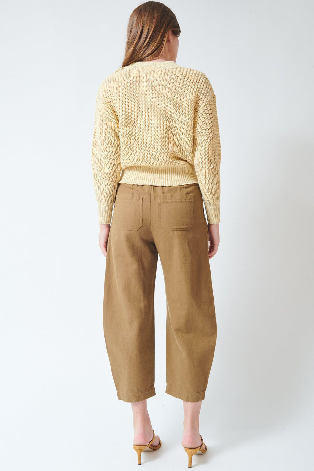 Julia wearing Apiece Apart Everyday Pull On Pant rear view
