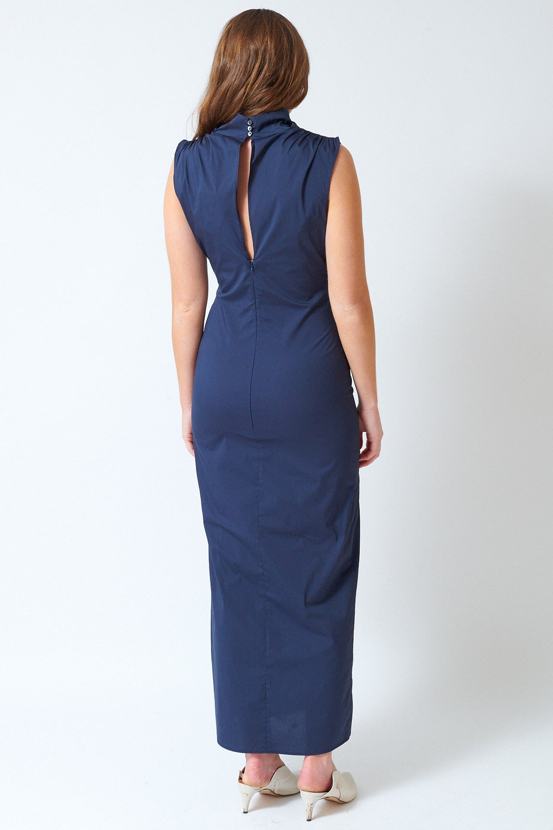 Julia wearing TWP Gathered Thoughts Dress rear view