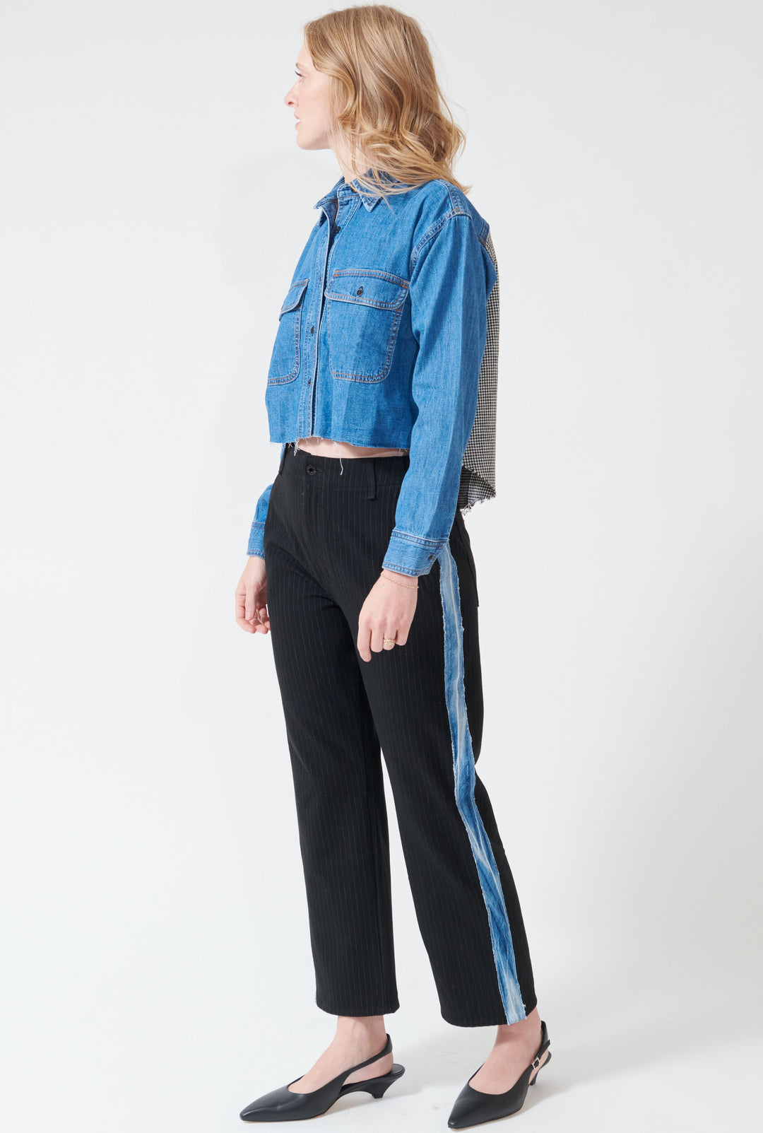 Madi wearing ASKK NY Tomboy Tuxedo Pant front view