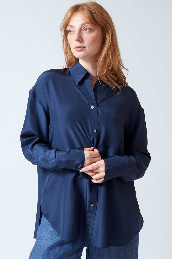 Waverly wearing TWP Big Joe Shirt front view