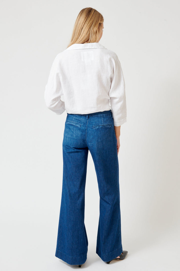Mari wearing Frank & Eileen WVillage The Italian Wide Leg Chino rear view