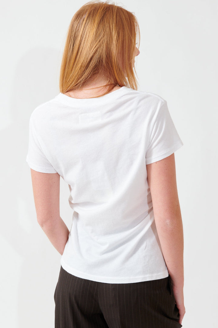 Aysia wearing The Great The Slim Tee rear view