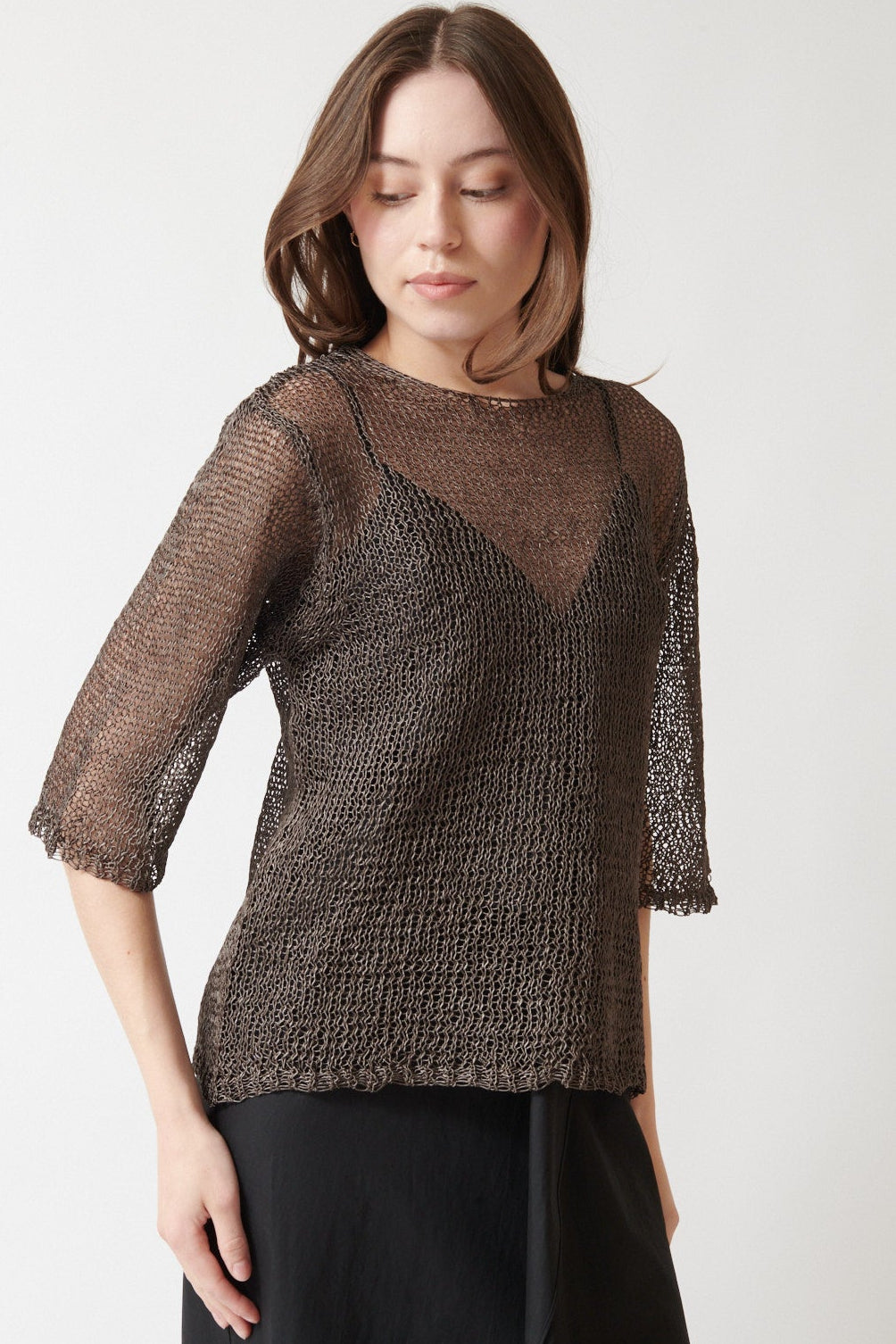 Angela wearing Christian Wijnants Kassim Top front view