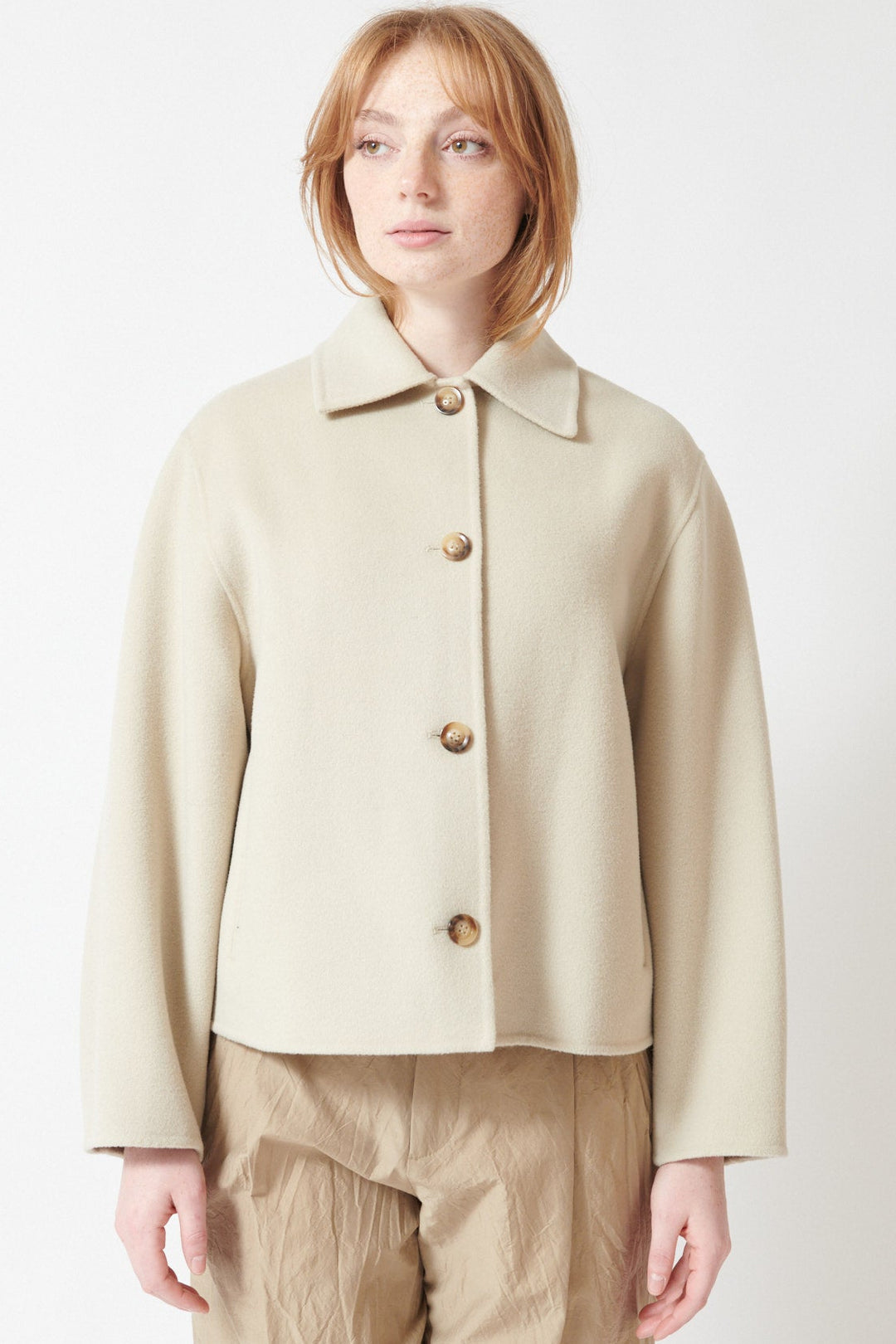 Waverly wearing Soeur Double Faced Wool Gyoda Short Coat front view